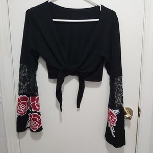 🤯2/$15 Black Lace and Floral Rayon Tied Top One Size Fits All (OS)